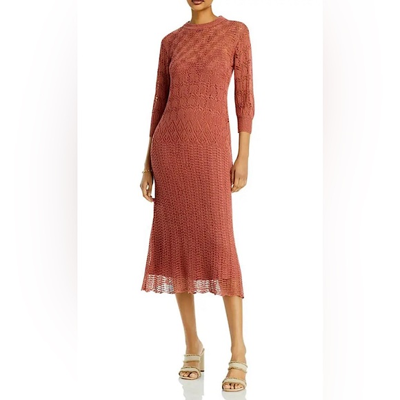 Aqua Dresses & Skirts - Aqua NWT Beautiful Rose Clay 3/4 Sleeve Crochet Midi Dress **Size S** 🌹🌹